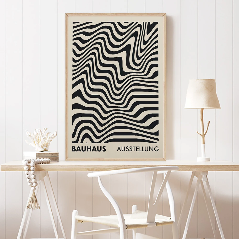 

Bauhaus Abstract Illustration Canvas Painting Contemporary Print Vintage Exhibition Poster Black Wall Art Pictures Home Decor