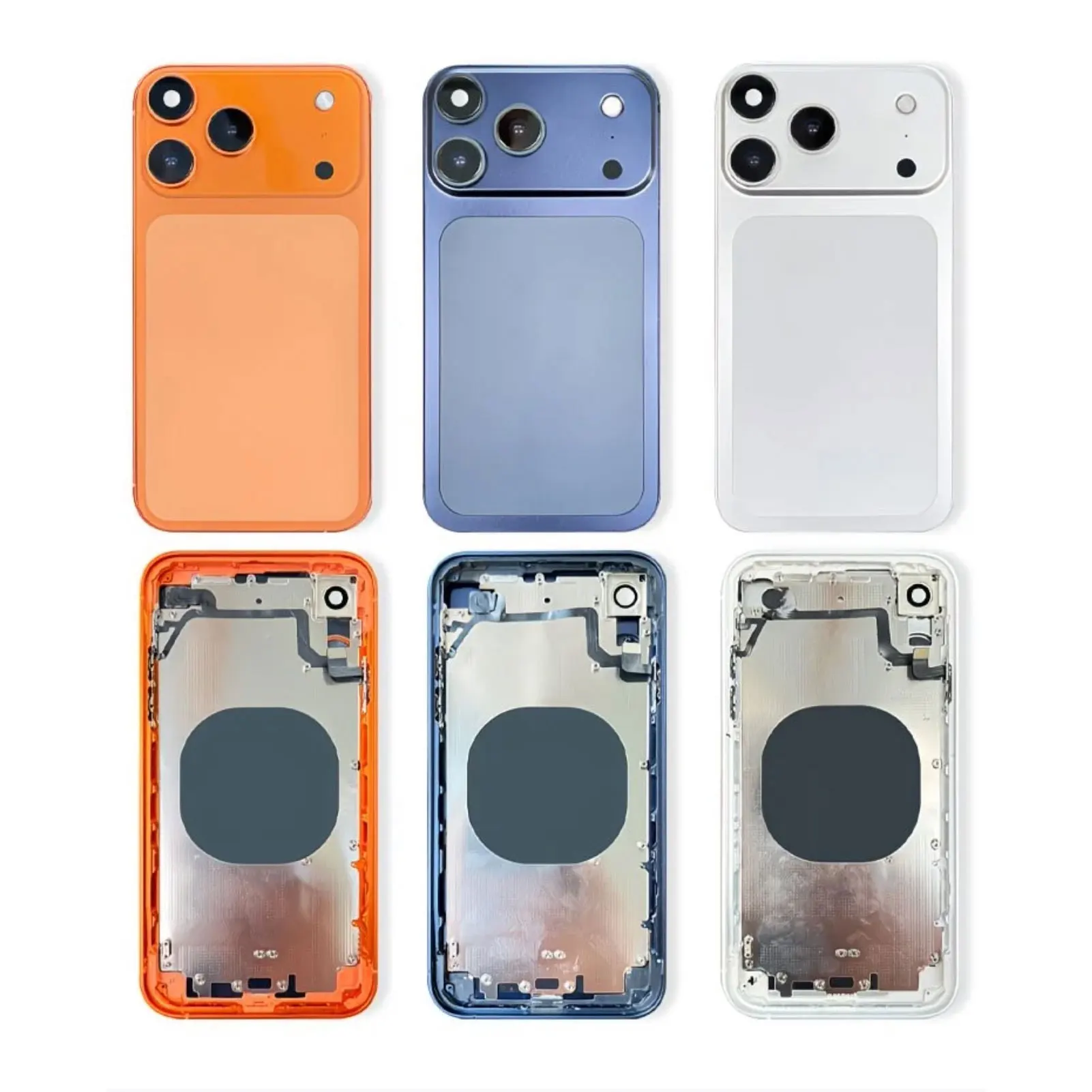 iPhone XR to 17 Pro Glass Back Cover Orange White Dark Blue