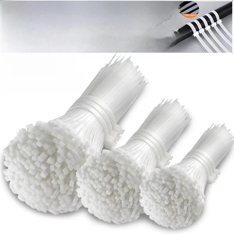 Attache en plastique et Nylon autobloquante, 500/1000 pièces/sac, enveloppes à fermeture éclair blanche, ensemble d'attaches de câble en Nylon, anneau de fixation, boucle, enveloppe de fil