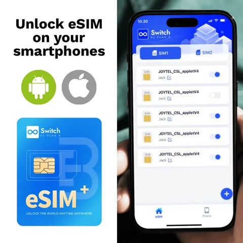 Switch Max ESIM Adapter for iPhone & Android Physical Nano SIM Card 15 ESIM Profiles STK Menu Travel Unlocked Switching