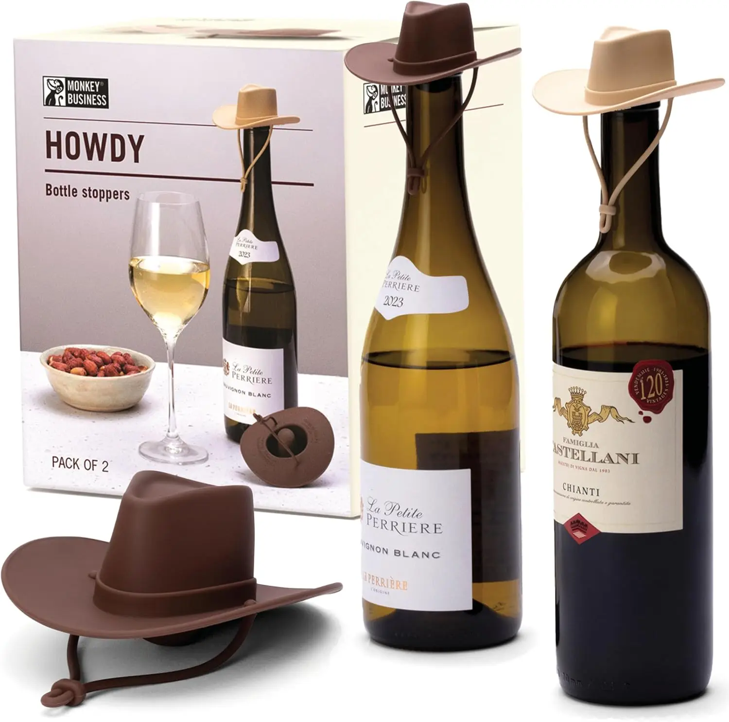 Cowboy Hat Wine Bottle Stopper, Funny Silicone Wine Plug Decorative Topper Champagne Cork Cover Cap Mother & Father Gifts to Seal and Keep Wines Fresh,2PCS