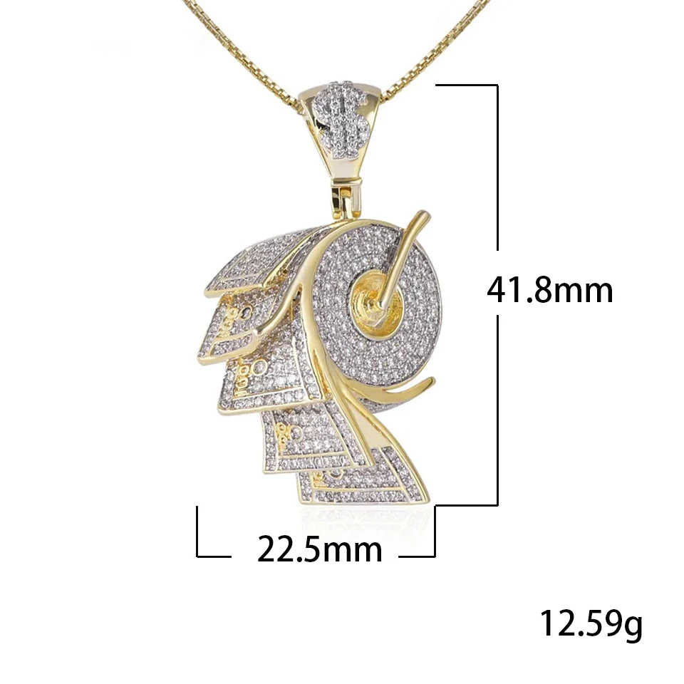 VANAXIN  Money Necklace Pendant Gold Color Stack 100 Banknote Bill Roll AAA Iced Out Zircons Fashion Jewelry For Men