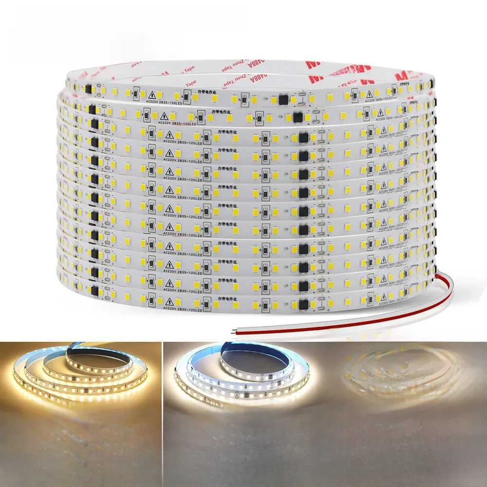 Bande lumineuse LED, 5m, 10m, 20m, 50m, AC 220V, 230V, 240V, IP55, 2835, 120 LED, ruban Flexible, 9 couleurs, décoration de la maison