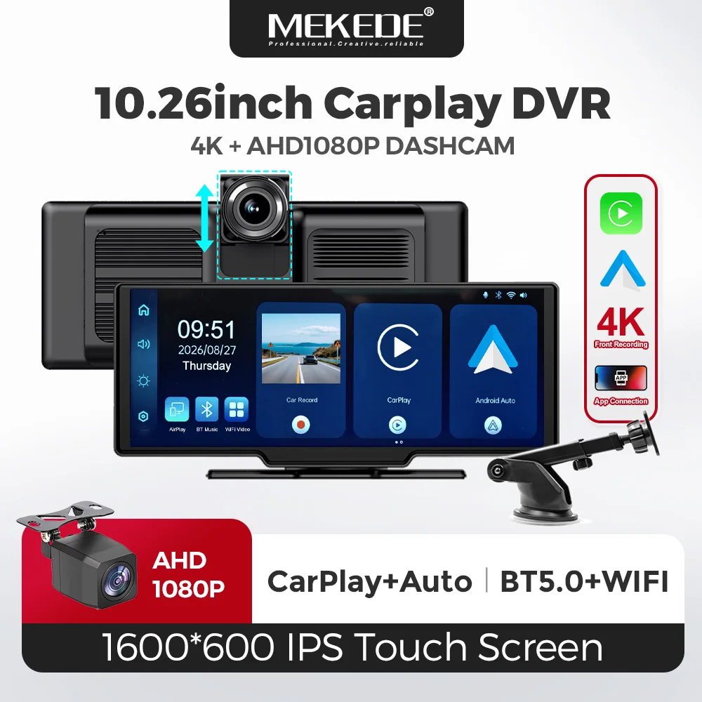 10.26 "Universal Auto Smart Screen Wireless Carplay Android-Auto Multimedia Video Display Dashboard Vorder-und Rückfahr kamera Aux
