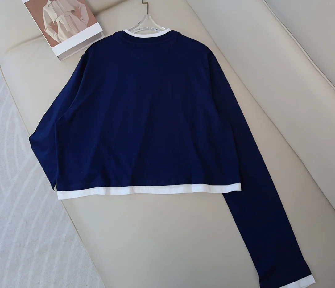 Women T-shirt Summer Autumn New Loose All-match Clash Color Casual Fashion Soft Bottom Shirt Top Women Long Sleeve 2025