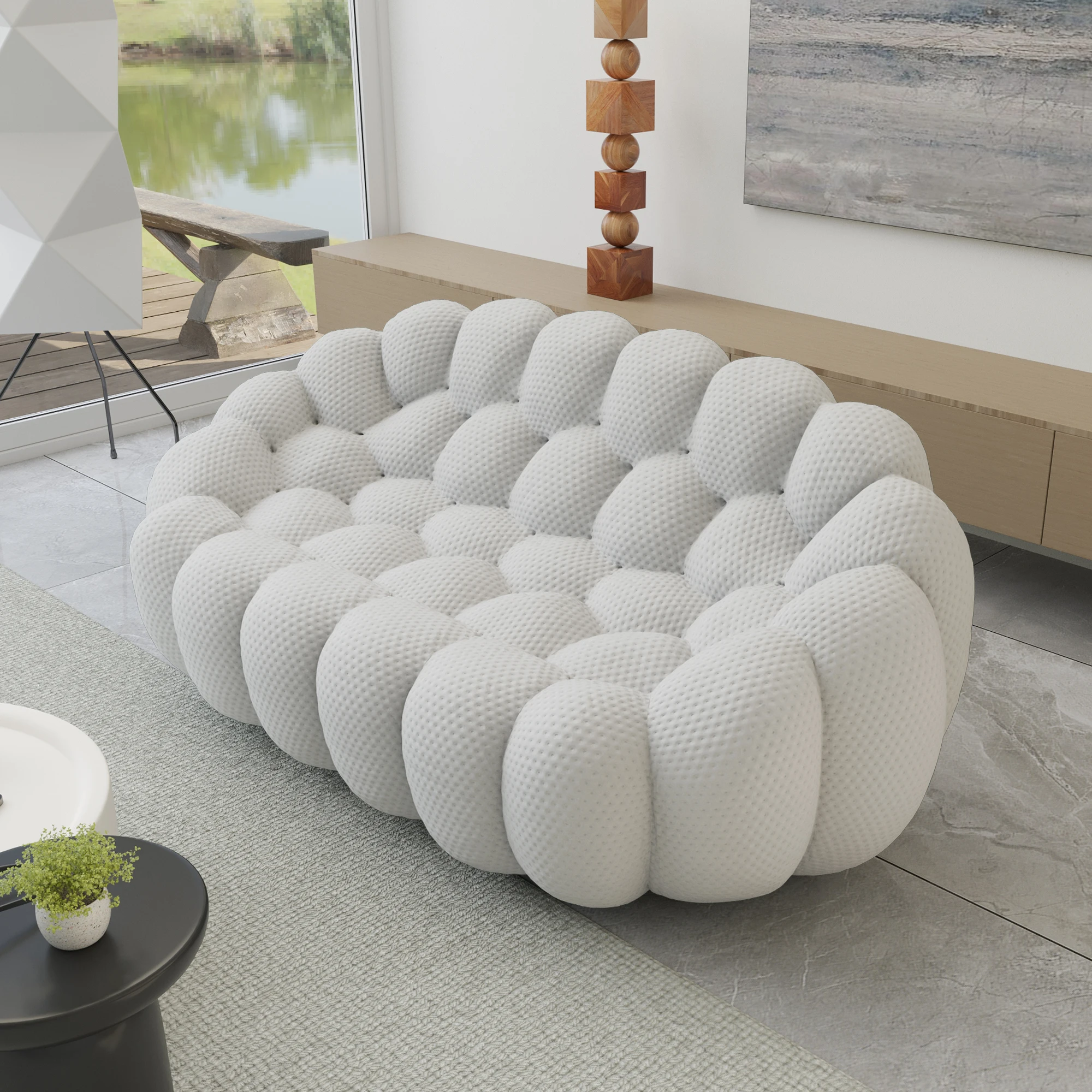 Bubble Couch Comfy Loveseat Sofa Modern Mesh Fabric Lazy Floor Sofa Bubble Sofa With 3D Honeycomb Curved Couch For Living Room