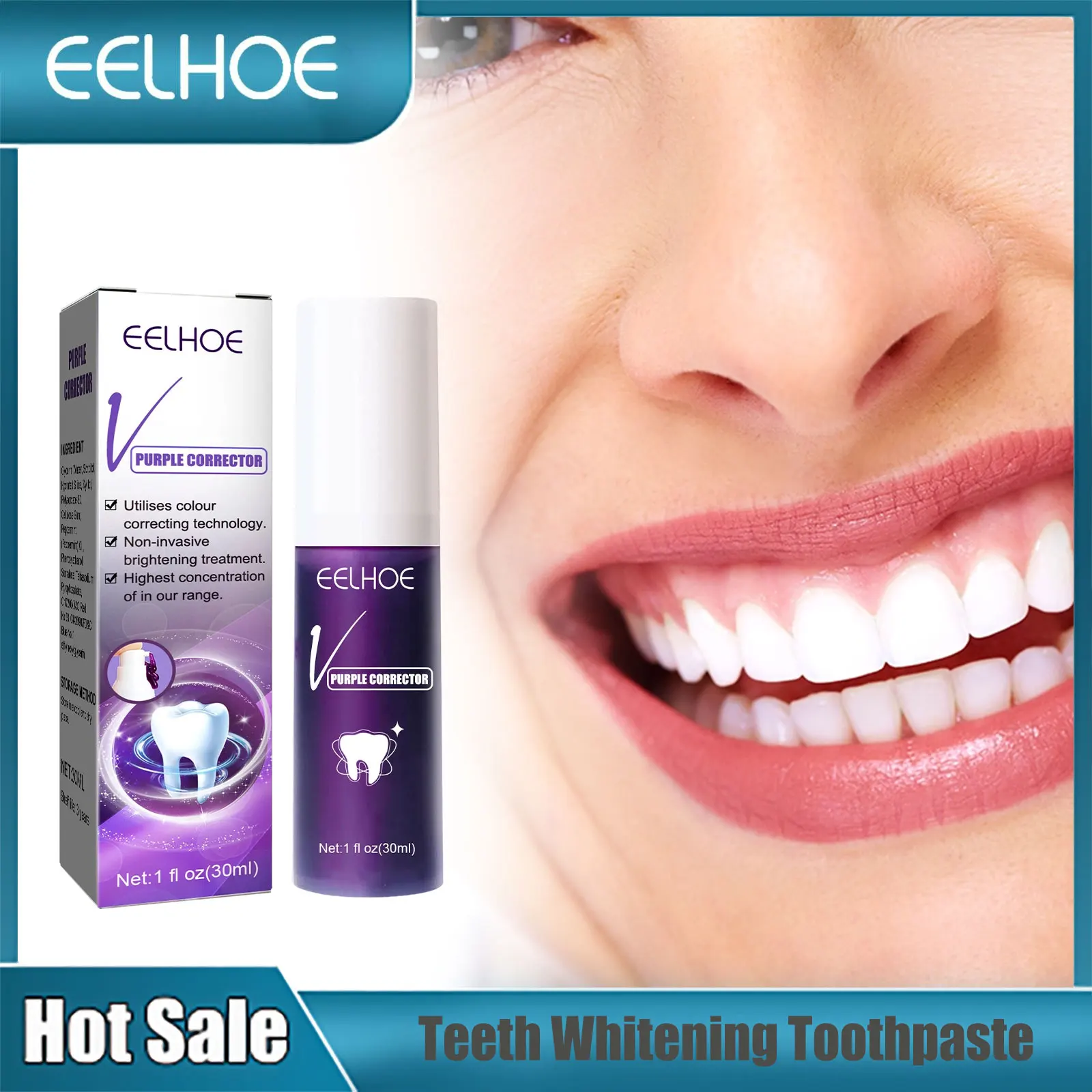 EELHOE Teeth Whitening Toothpaste Teeth Stains Remover Fresh Breath Bleaching Teeth Cleaning Toothpaste Oral Cleaning Care 30ml