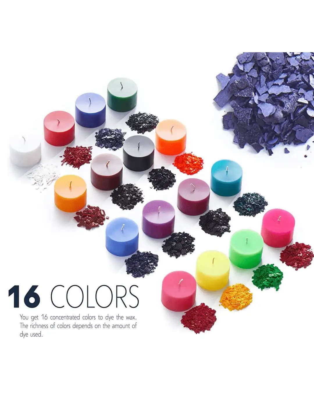 

16pcs Candle Wax Dye Chips – Highly Concentrated Soy Wax Coloring for Candle Making, 16 Popular Colors Candle Dye Tablets, Easy