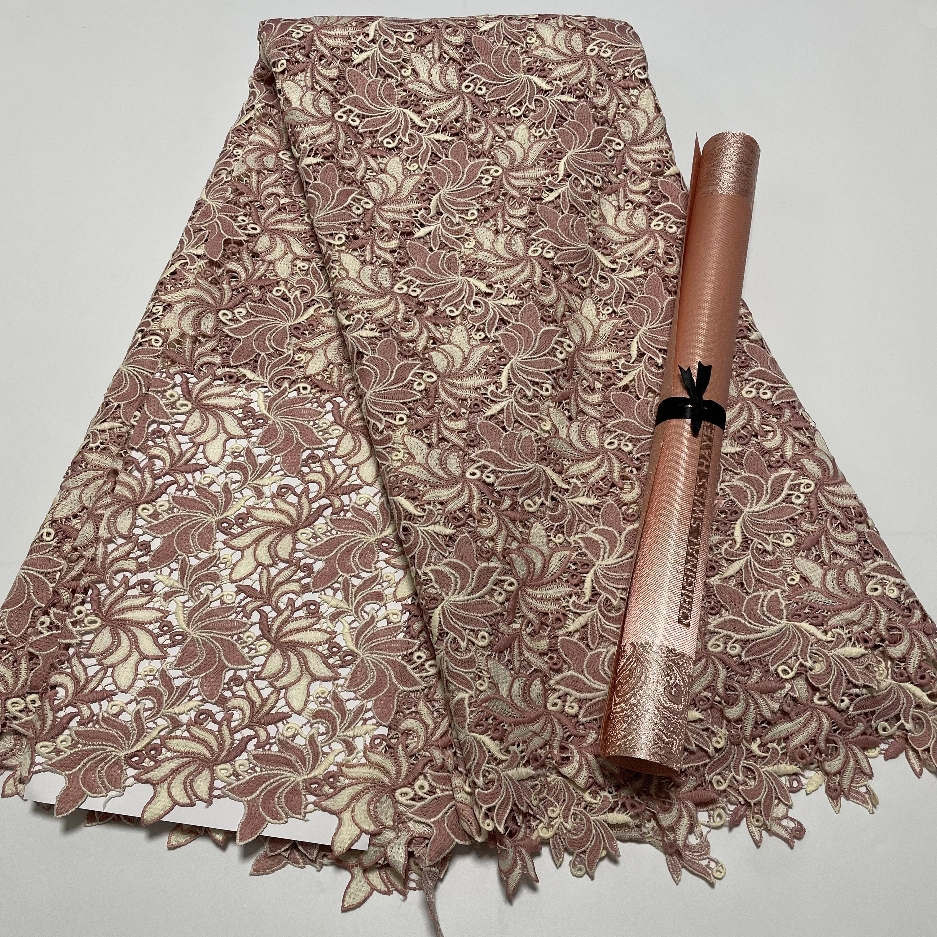 Nigerian Cord Guipure Lace Fabric 2025 High Quality Embroidery French Lace Material 5Yards With African Sego Headtie Aso Ebi