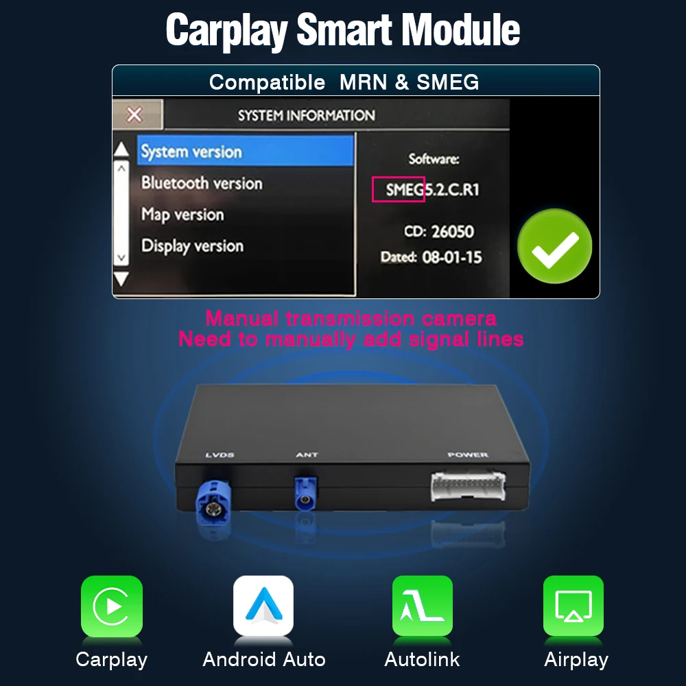 AUTOTOP Draadloze Carplay en Android Auto module voor Citroën C4 C5 Peugeot 208 308 508 3008 DS3 DS4 DS5 SMEG Airplay Mirror Link