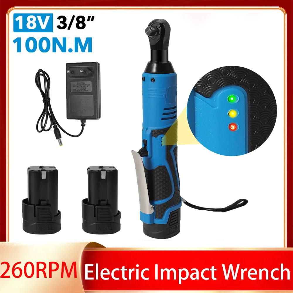 18V Impact Wrench Cordless Rechargeable Electric Wrench 3/8 Inch 260RPM Right Angle Ratchet Wrenches Impact Driver Power Tools