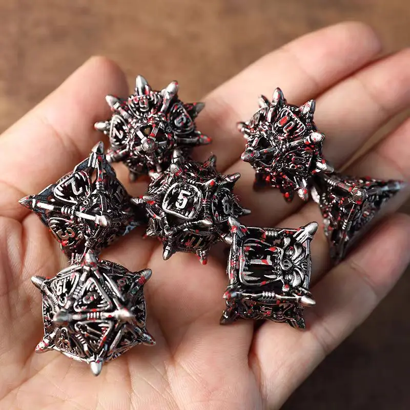 

7 шт. набор металлических полых кубиков Tiger Dices D6 Rpg набор кубиков для Dungeon and Dragons Edge Dice Многогранные цифровые кубики Набор настольных игр