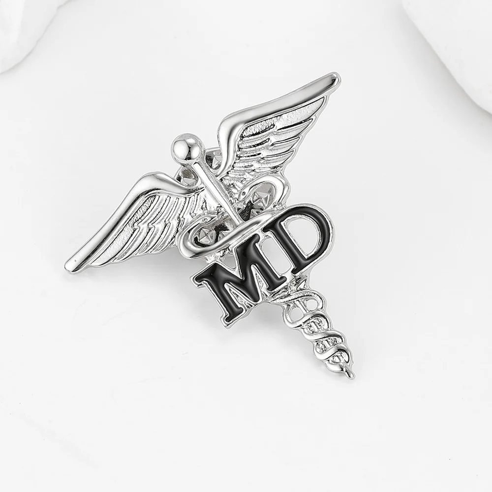 

Letter "Md" Medical Caduceus Brooch Pin Classic Snake Staff Medicine Nursing Jewelry Backpack Lapel Badge Gifts for Doctor Nurse