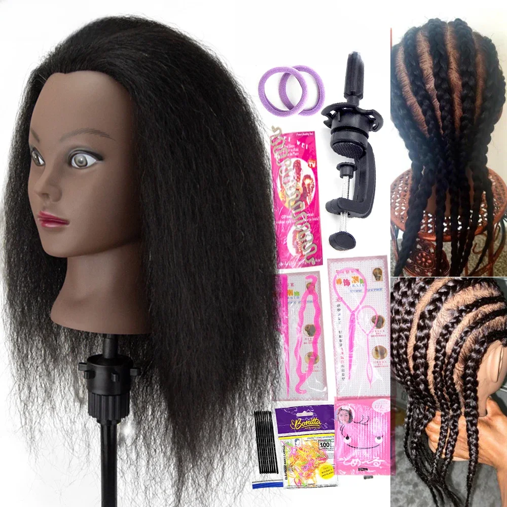 Afro Mannequin Hoofden voor Vlechten Maniquí Haar Poppen Echte Menselijke Training Kapper Model Natuurlijke vrouwen Kappers Kit Pruiken - afbeelding 2