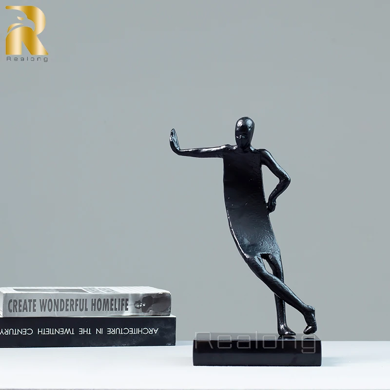 Abstract Metal Sculpture Metal Figure Statue Standing Man With Marble Base For Home Hotel Decor Crafts Desktop Ornaments