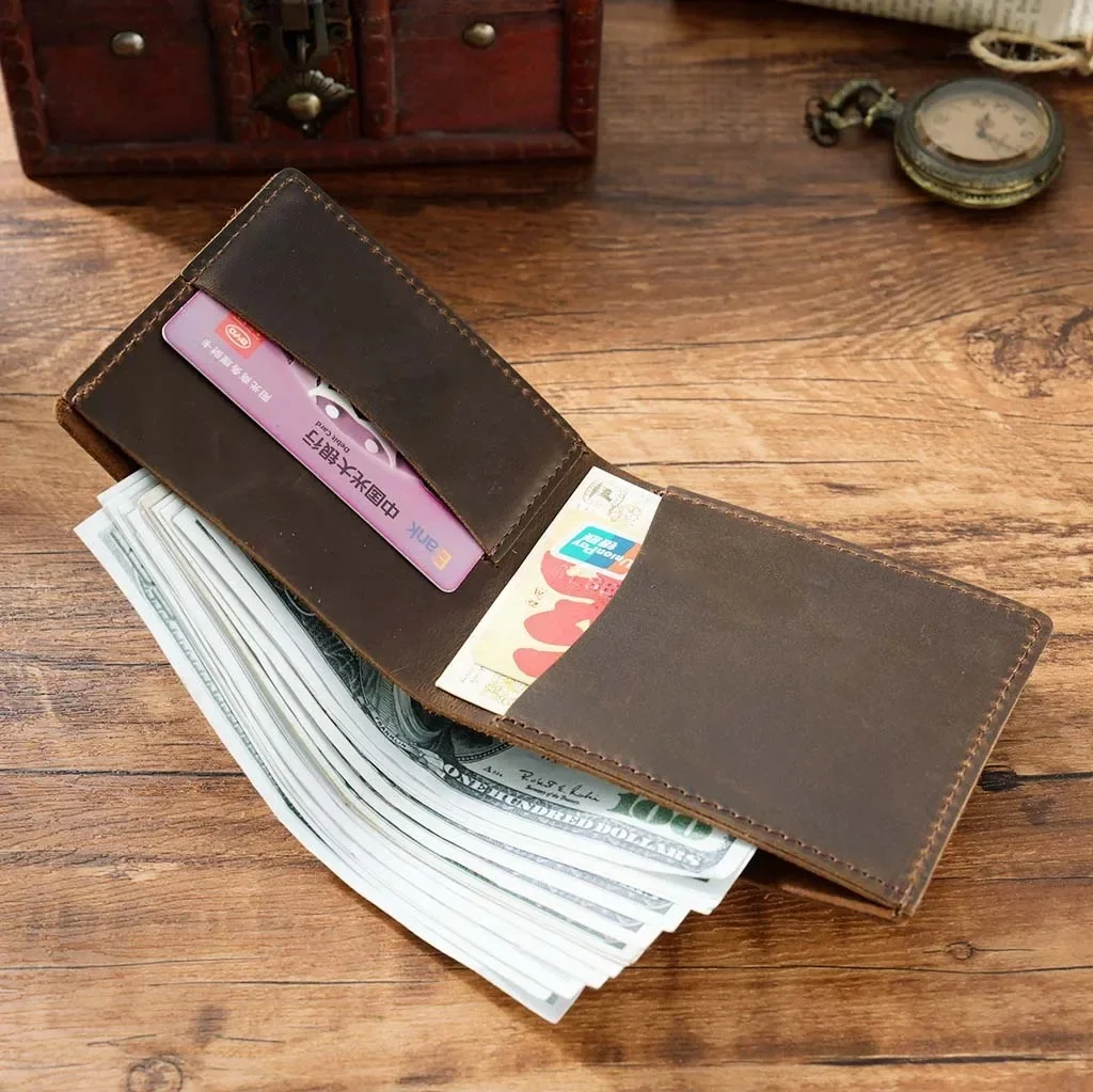 Ręcznie robione portfel meski z prawdziwej skóry dla mężczyzn Slim Breif męskie portfele krótkie Vintage Retro Manmade portfel worki na pieniądze — zdjęcie 2