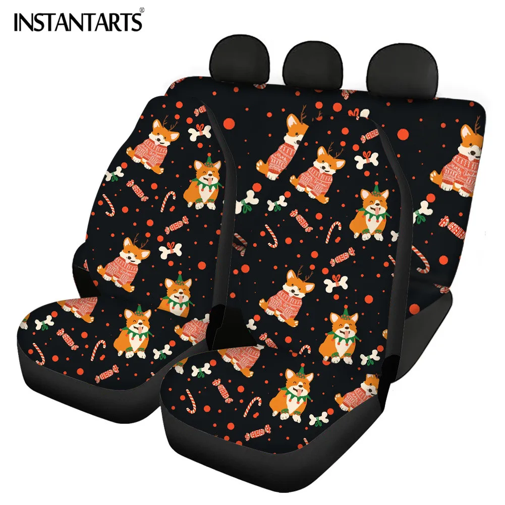 INSTANTARTS Vehicle Protector Covers Fuuny Christmas Dogs Design Easy to Install Anti-Slip Car Universal Front and Back Seat Pad