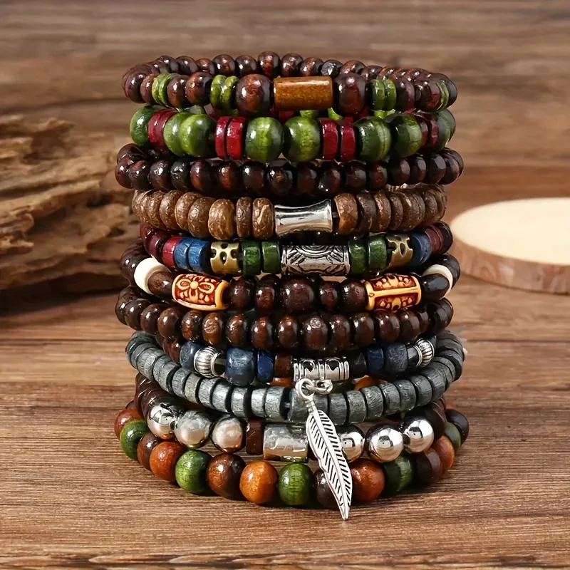 10st Vintage Bohemen Herenarmbanden - Mode Stijlvolle Bladeren Polskleding Accessoire voor Duurzame Mode-sieraden Geschenken - afbeelding 2