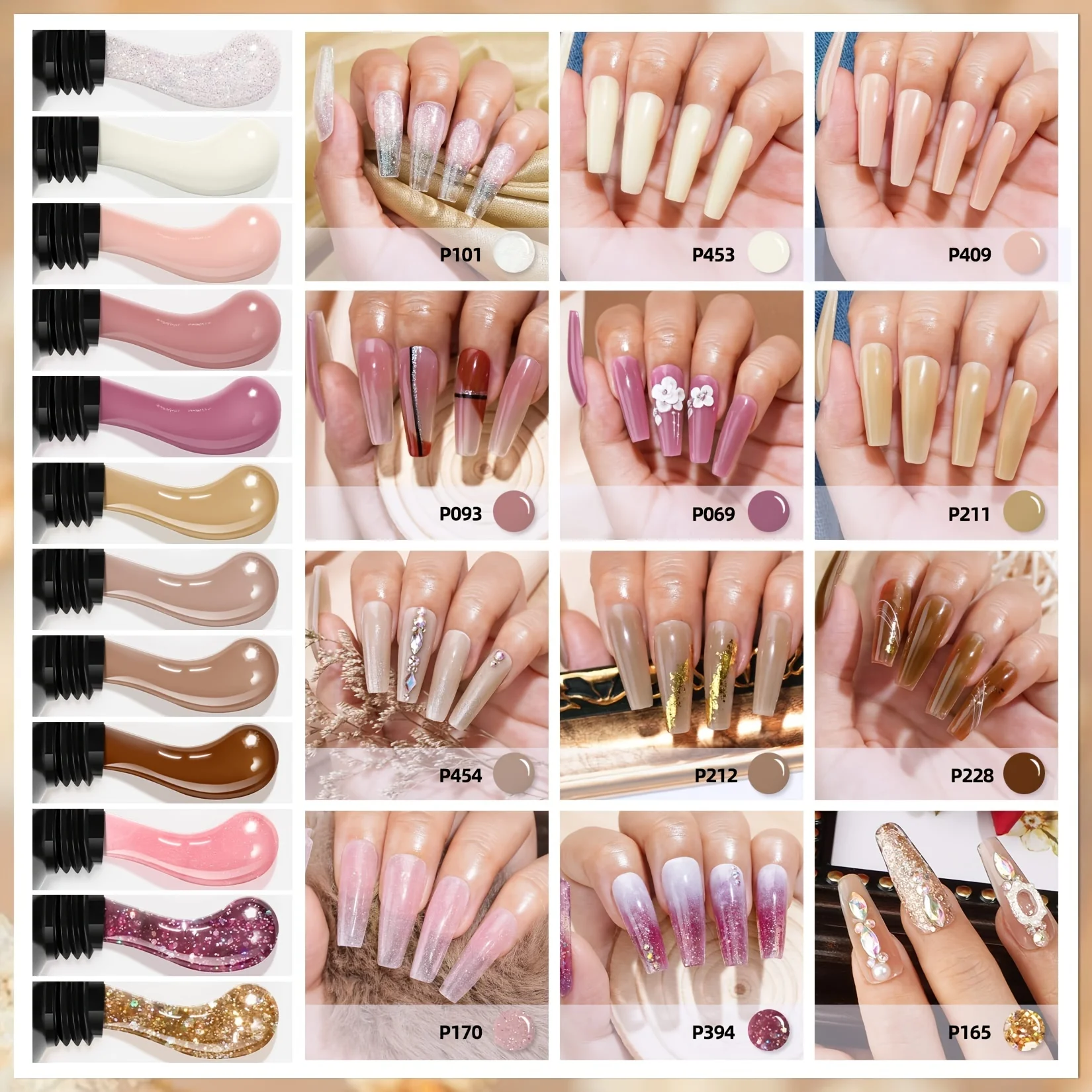 Morovan Poly Gel Nail Kit 12 Colors Pure Poly Gel and Glitter Long-Lasting Professional Kits for Beginners DIY Nail Art