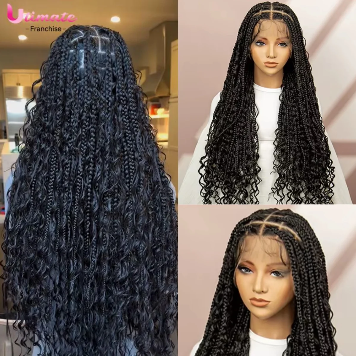 

Boho Braids Box Braiding Hair Синтетические Box Braids Полные парики шнурка Коричневые парики шнурка Без узлов Квадратный парик фронта шнурка для чернокожих женщин