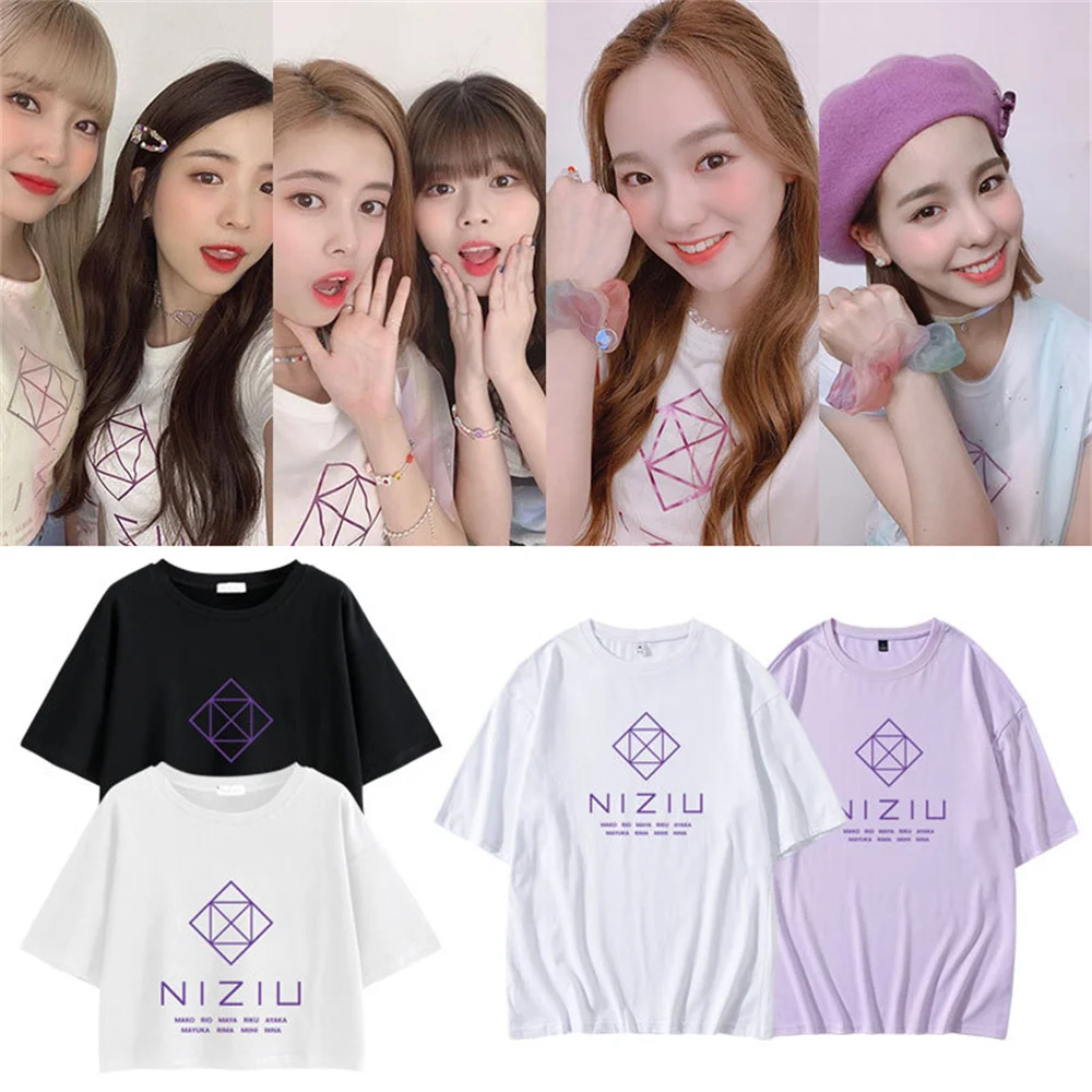 KPOP NIZIU Concert T-Shirt O-Neck Sleeve Wide Truffle Umbilical Half Sleeve Riku Rima Maya Mayuka Mako Fans Support Clothes