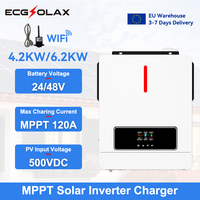 ECGSOLAX 4.2KW 6.2KW Hybrid Solar Inverter 24V 48V 220Vac With 120A MPPT Charging Controller PV Max 500V Solar Hybrid Inverter