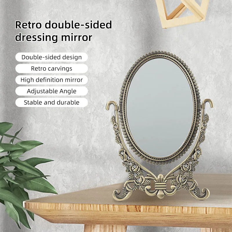 

European retro makeup mirror, dressing mirror, pastoral metal desktop dressing mirror, retro double-sided dressing mirror