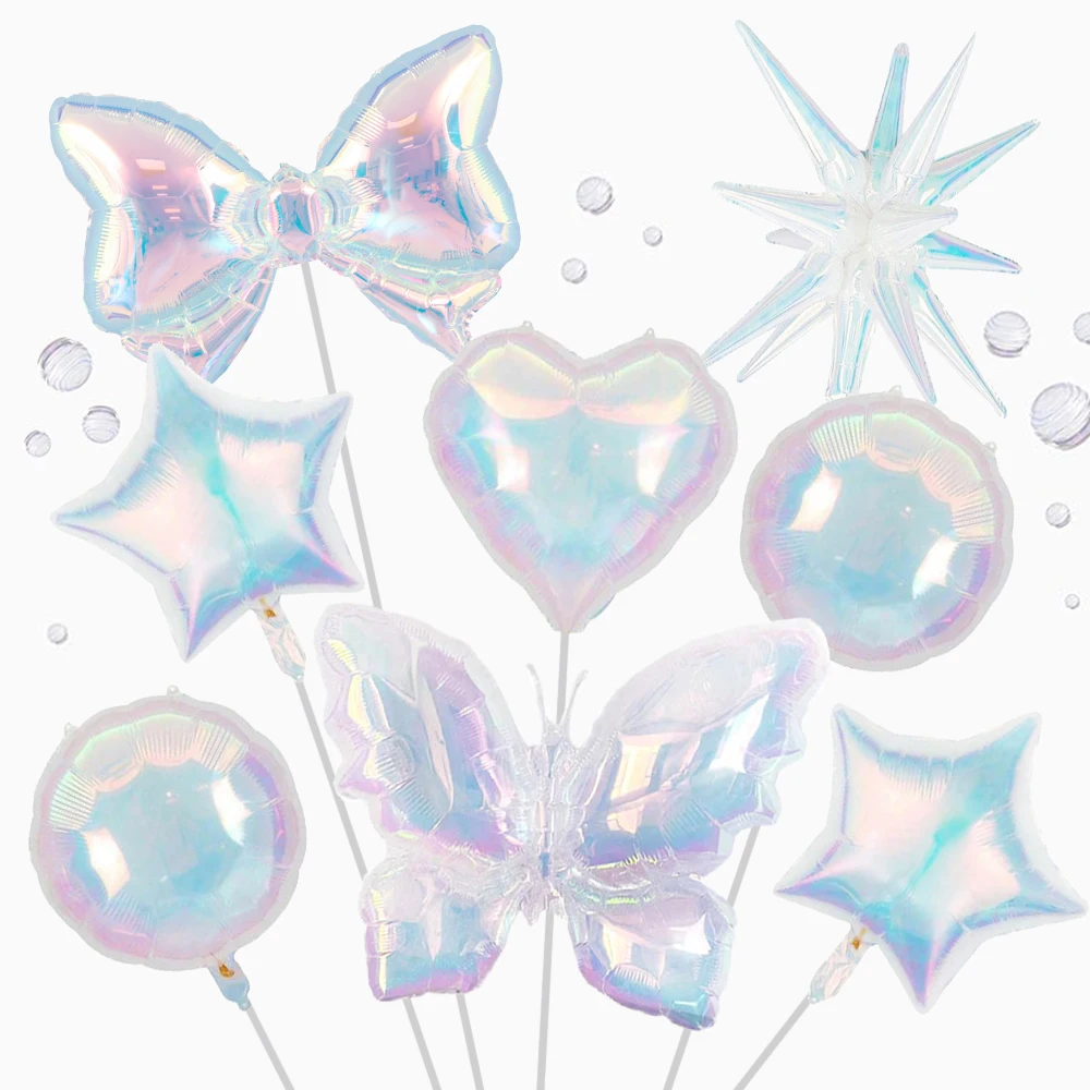 Large Iridescent Foil Balloons Heart Star Butterfly Balloons for Mermaid Disco Birthday Baby Shower Party Decoration Supplies