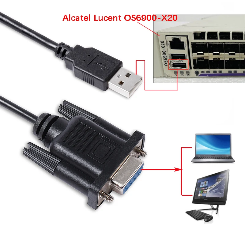 Alcatel-Lucent OS6900-X20 X40 Serial Console Cable DB9 Female to USB Type A Male Console Cable