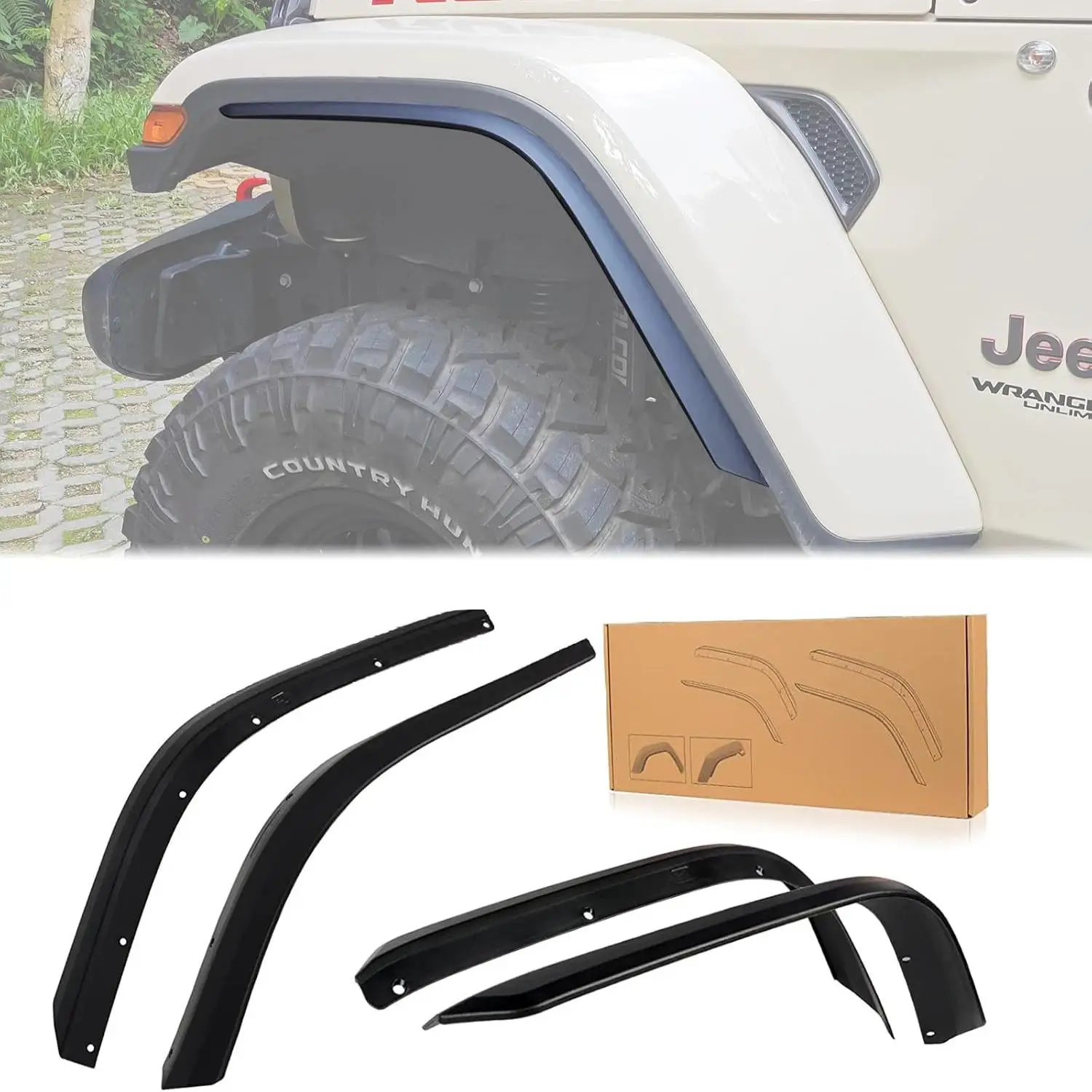 

Rear Fender Liner Fender Trim Extension Protector for 2018-2023 Jeep Wrangler JL JLU 4 Pcs