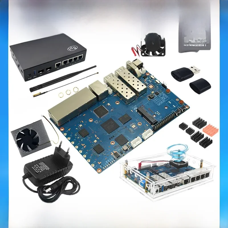 Banaan Pi BPI-R3 Kit Mediatek Mt7986 2Gb Ram 8G Emmc 5gbe Network Sfp 2.5gbe Openwrt Soft Router Board Met Behuizing Voeding - afbeelding 2