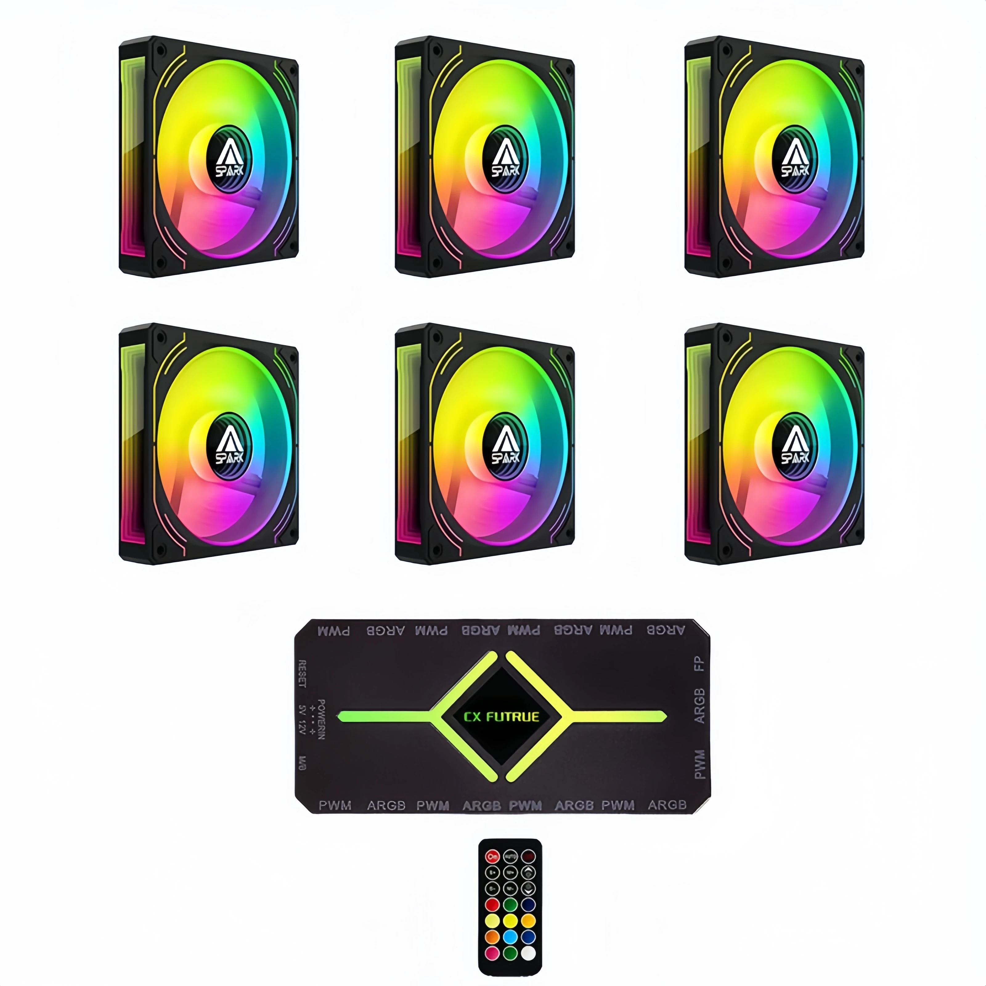 

3/6 Pack 120mm ARGB PWM PC Case Fan Kit with Hub&Remote, High Airflow Low Noise 5V ARGB/4-PIN PWM Cooling Fan for Gaming Desktop