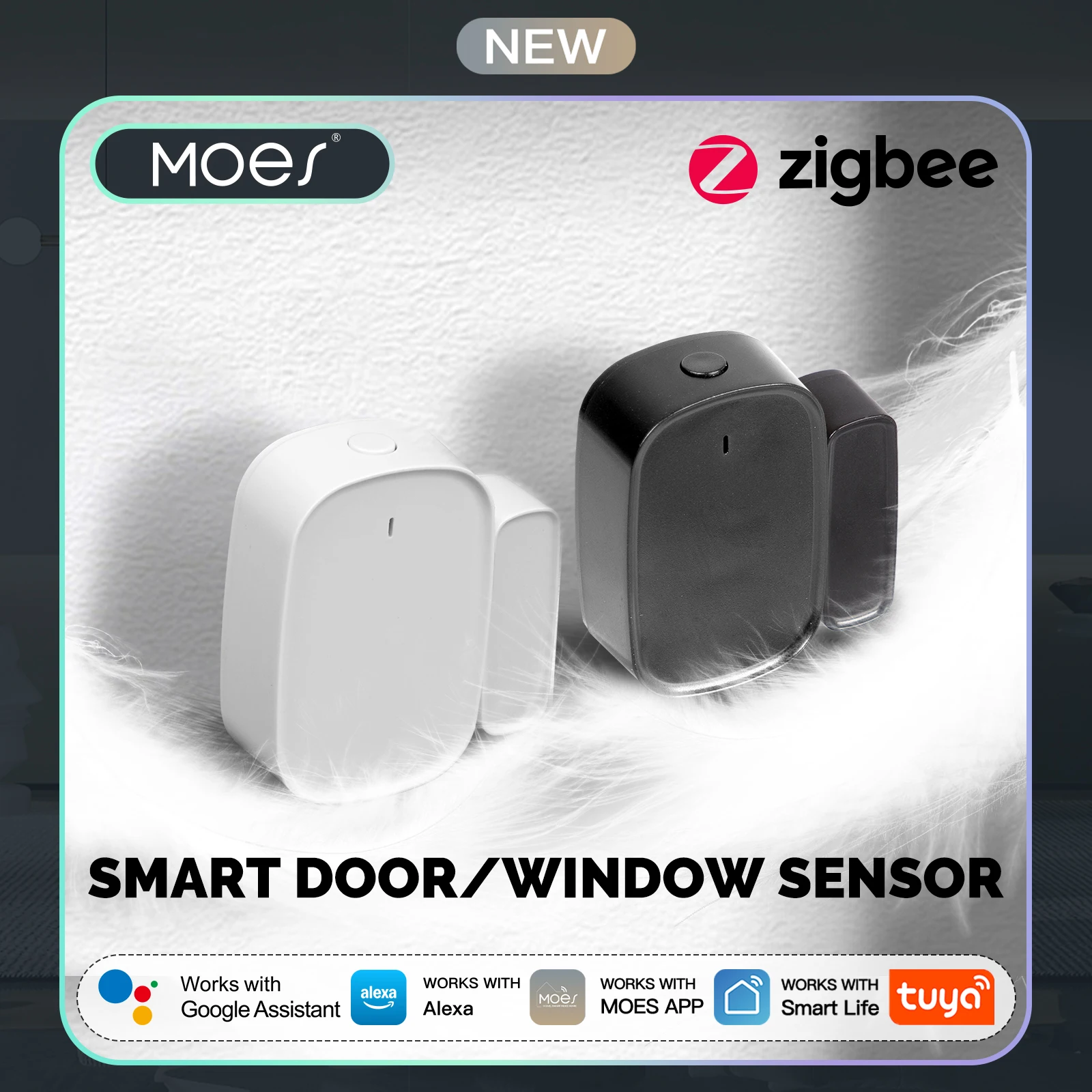 MOES Tuya ZigBee Smart Door Window Sensor Gate Opening Detector Home Security Alarm System Smart Life Remote App Control Hub