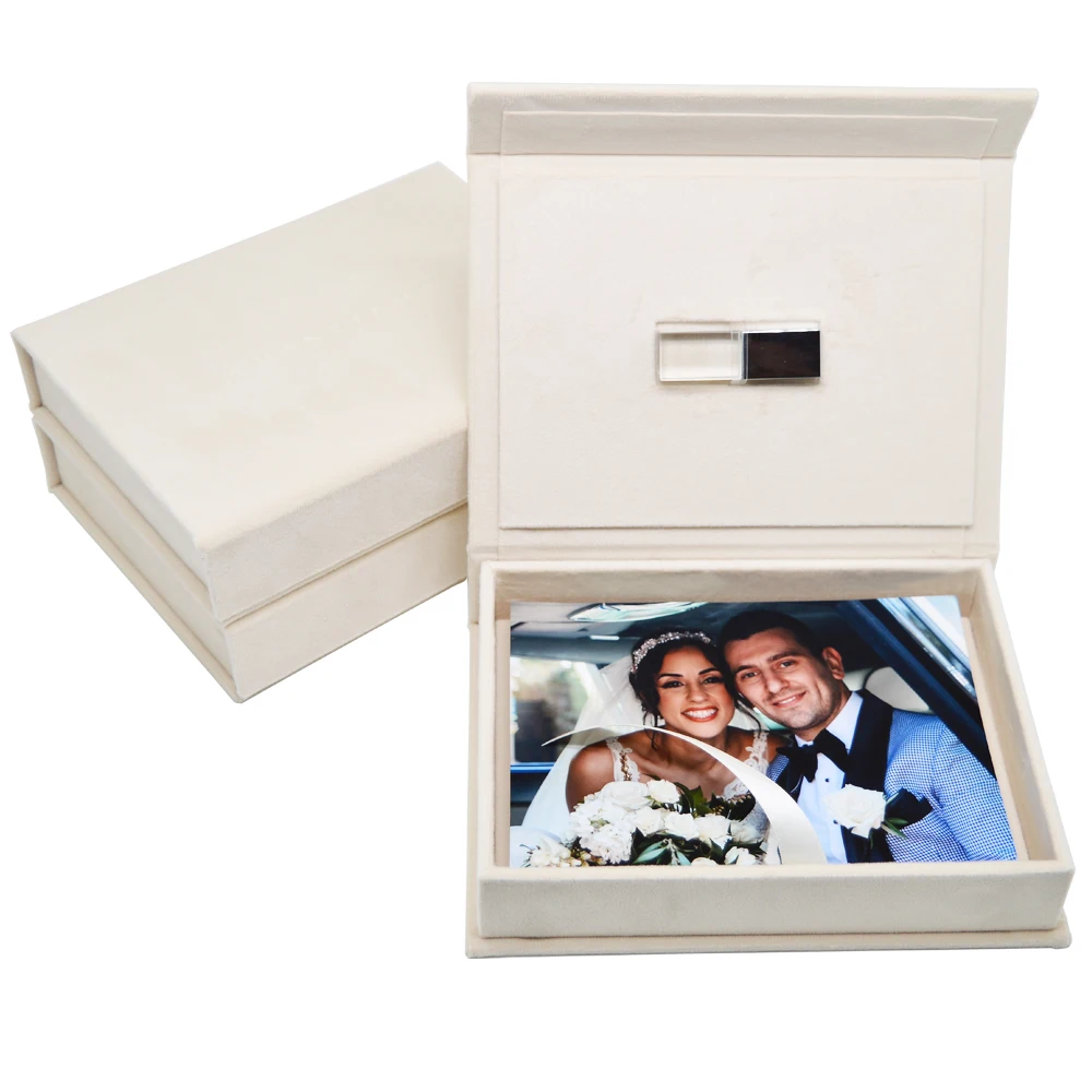 

Custom Cream Velvet Photo box with USB Slot