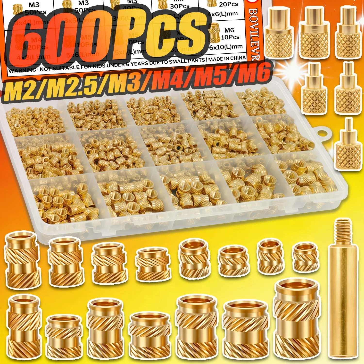 600Pcs M2-M6 Brass Threaded Inserts Knurled Nuts Kit with Heat Set Tool for 3D Printing Plastic Parts All-in-One Premium Set