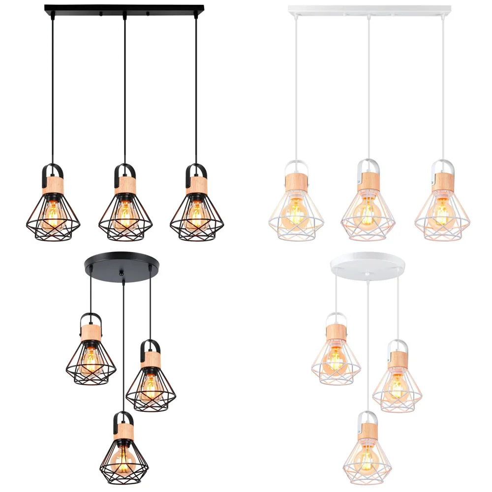 

1/3 Heads Nordic Solid Wood Pendant Lights Lighting Industrial Chandelier Hanging Lamp for Home Indoor Restaurant Bar Cafe Decor