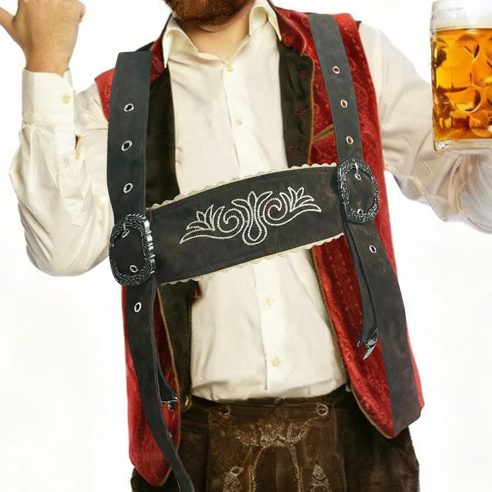 Traditional Men Bavarian Suspenders Polyester Materials Accessory Adjustable Dark Brown Lederhosen Braces for Oktoberfest