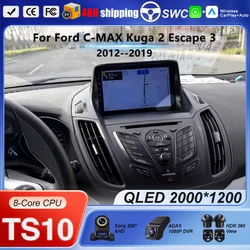 Android 16 For Ford C-MAX Kuga 2 Escape 3 2012--2019 Android Auto Radio Multimedia Player GPS Navigation Carplay Head Unit QLED