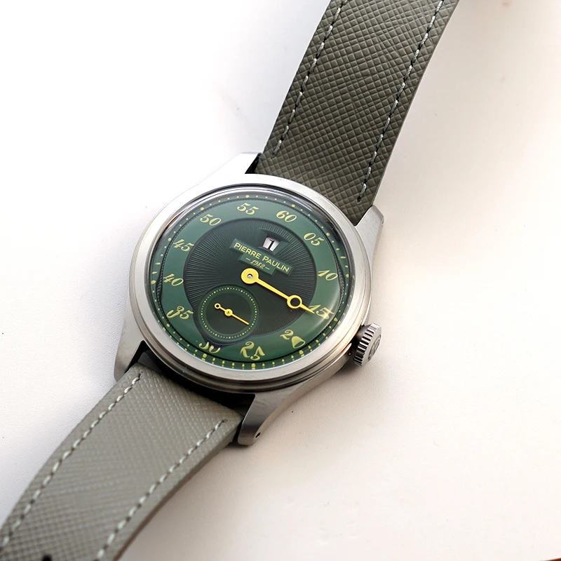 Spot goods NEW Pierre Paulin Jumping Hour Men Watch Green Dial Automatic St17 Mechanical Watch Vintage Date Window 38mm