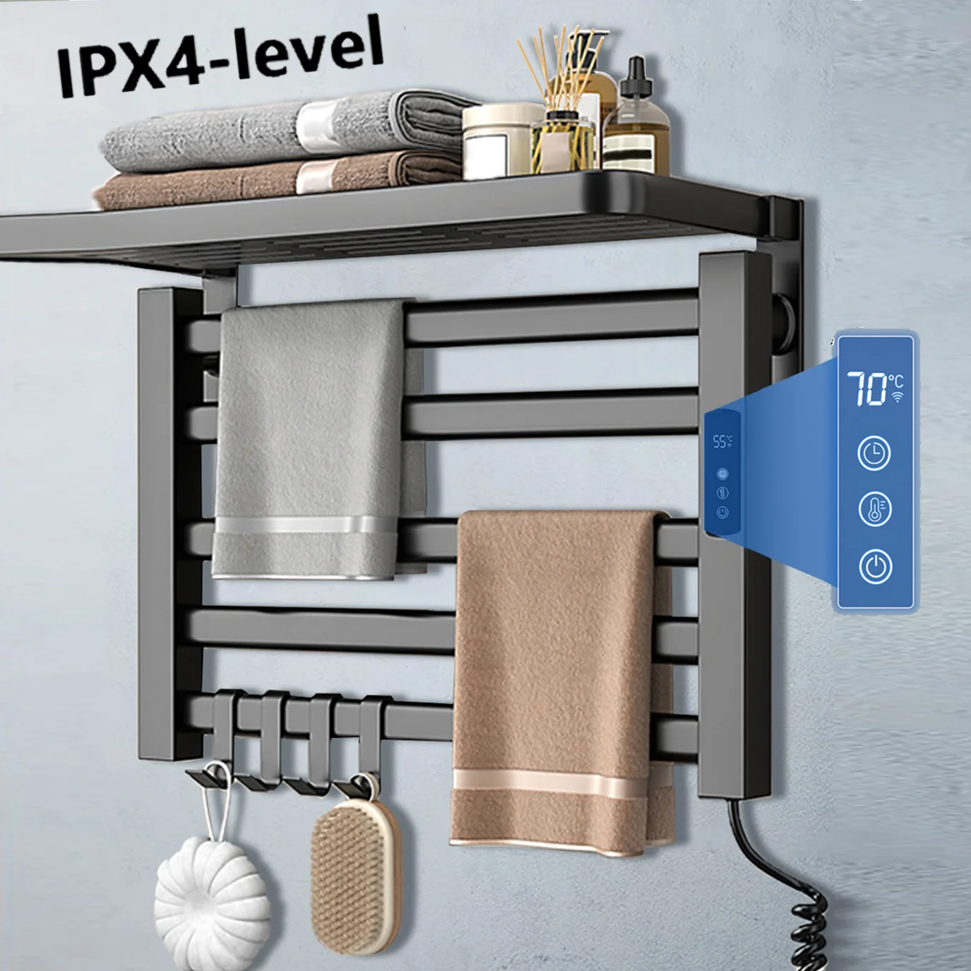 Scaldasalviette Elettrico da Bagno con Display Digitale e Controllo Temperatura, Scaldasalviette Intelligente per Casa, Barra Riscaldante in Alluminio