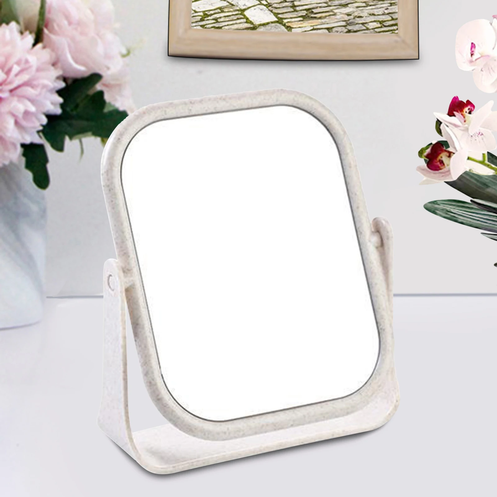 

Foldable Desktop Makeup Mirror 360 Degree Rotating Double Sided Princess Mirror Portable With Stand Square Round Mirror Home