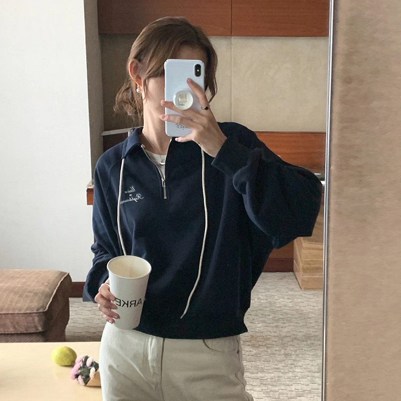 

Корейский стиль с надписями и воротником-молнией на воротнике, футболка мужчины-мужчины