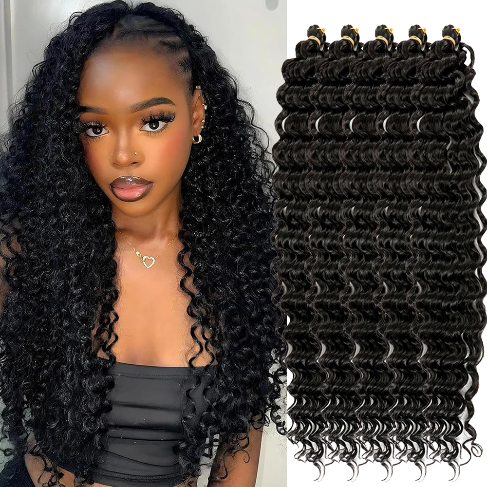 1Pc/3Pcs/5Pcs Crochet Hair for Women 20Inch Deep Ocean Wave Curly Bundles 90g Synthetic Crochet Hair Natural Black