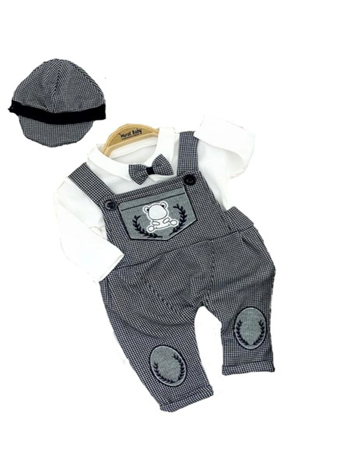 Slopet Rompers For Babies Gray Cotton Crew Neck Bowtie Hat 2 Pcs Baby Clothing Set Free and Fast Shipping