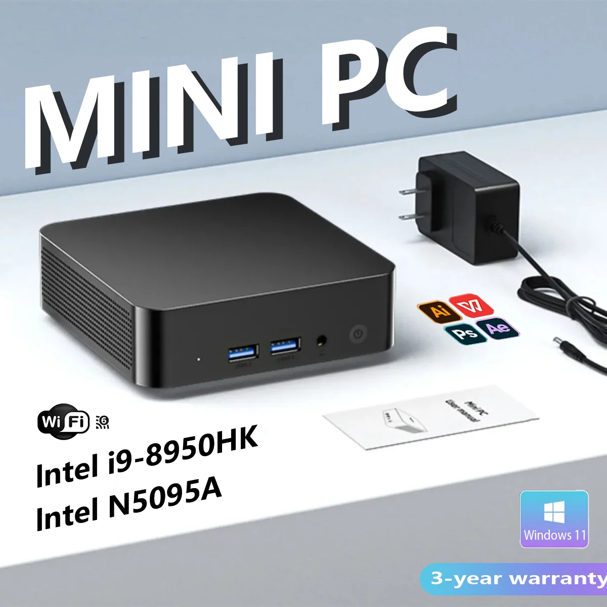 Mini PC portátil para juegos, Windows 11 Pro, Intel i9- 8950HK/N5095A, 16GB de RAM, 1/2TB, SSD, WiFi, 6 + BT5.2