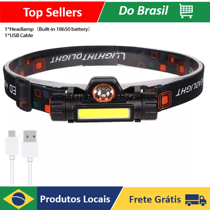 NEVERDIE STORE - Lanterna de Cabeça Led COB Caminhada Pesca Ciclismo High Power ENVIO RAPIDO PARA TODO O BRASIL