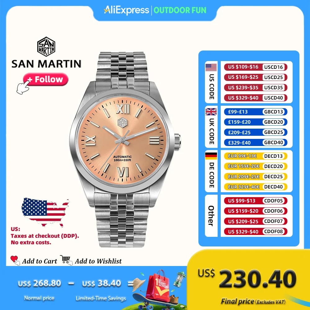 

San Martin 39 мм мужские деловые автоматические механические часы из стали YN55 римские цифры Sunray циферблат деловые часы с сапфировым стеклом 10 бар SN0050