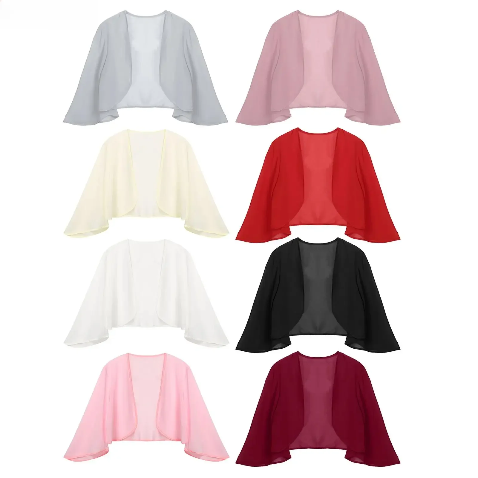 Damski szyfonowy kardigan z rękawami 3/4 Bolero kurtka letnia elegancka wesele suknia ślubna Cover Up okłady szale wzruszając ramionami — zdjęcie 2