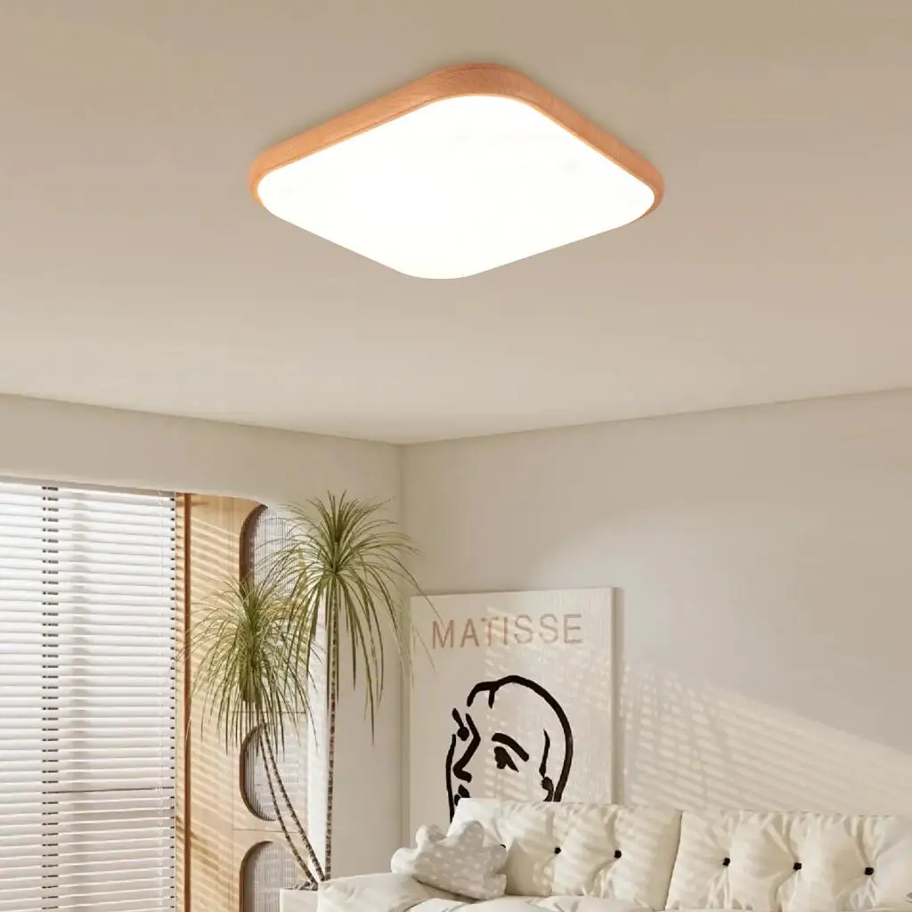 

Круглый светодиодный потолочный светильник из цельного дерева в скандинавском японском стиле, декоративный светильник, идеально подходящий для спальни или гостиной