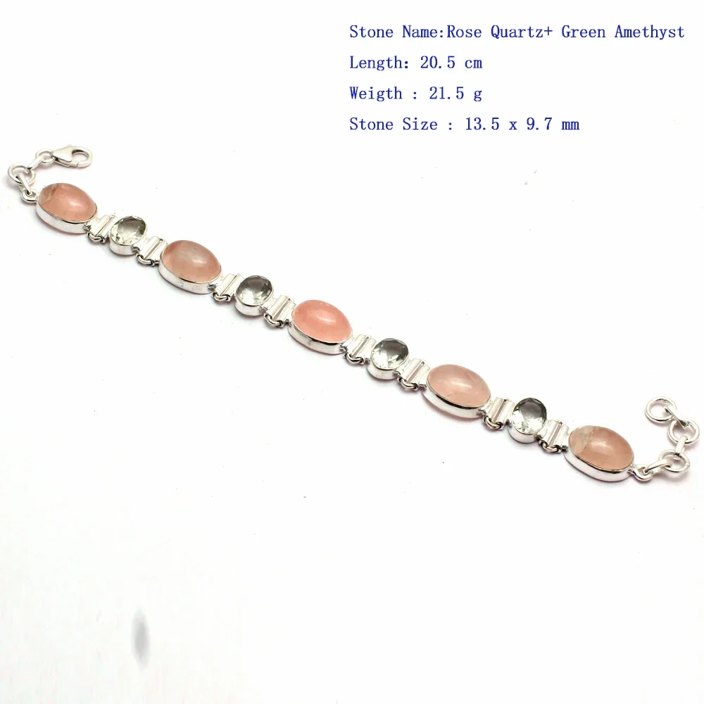 

Genuine Rose Quartz + Citrine 100 % 925 Sterling Silver Bracelet 925 Sterling Silver GRP-B